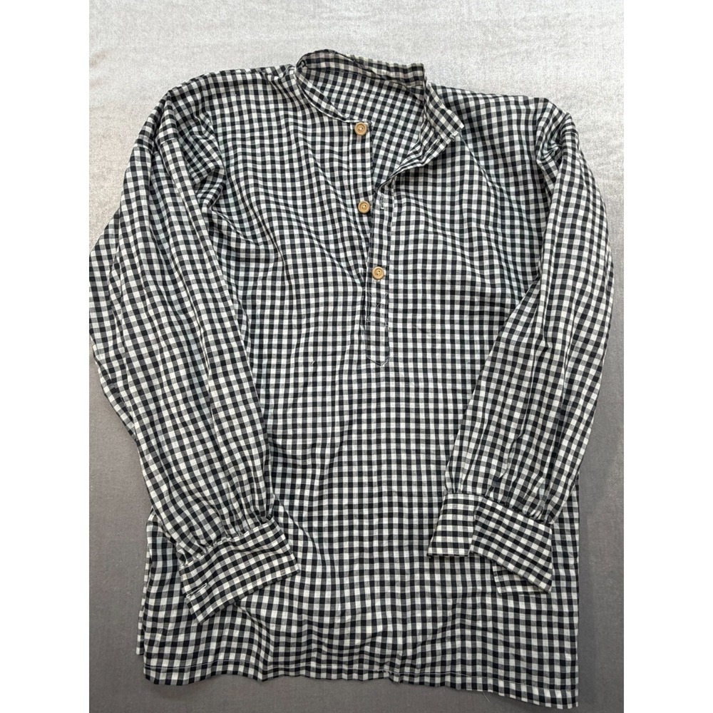 Vintage Civil War Era Men Farmer Plaid Shirt Wooden Buttons Size XL Blue White
